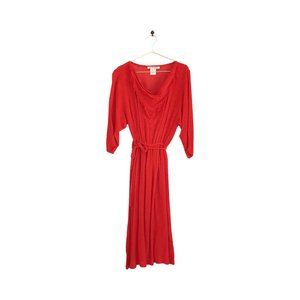 Vintage Red-Orange Woven Rayon Shawl Neck Dress